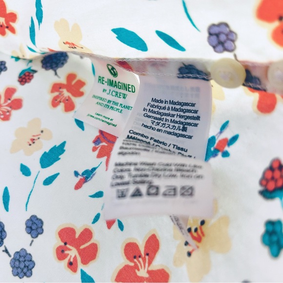 J.Crew Short-sleeve Secret Wash cotton poplin Shirt White/floral print Sz. M - Picture 8 of 10
